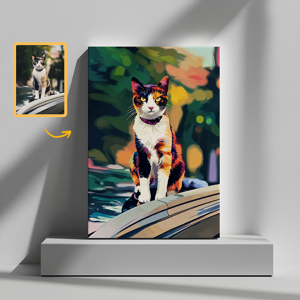 Custom Cat Portrait Canvas - Personalized Pet Wall Art from Photo - Memorial or Funny Gift for Cat Lovers