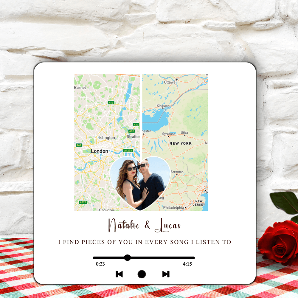 Long Distance Relationship Music Fridge Magnet Two Location Heart Magnet