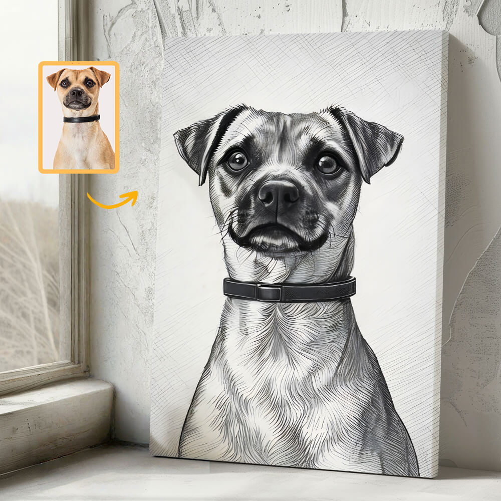 Custom Pet Sketch Canvas - Personalized Pet Wall Art from Photo - Memorial or Funny Gift for Dog Lovers
