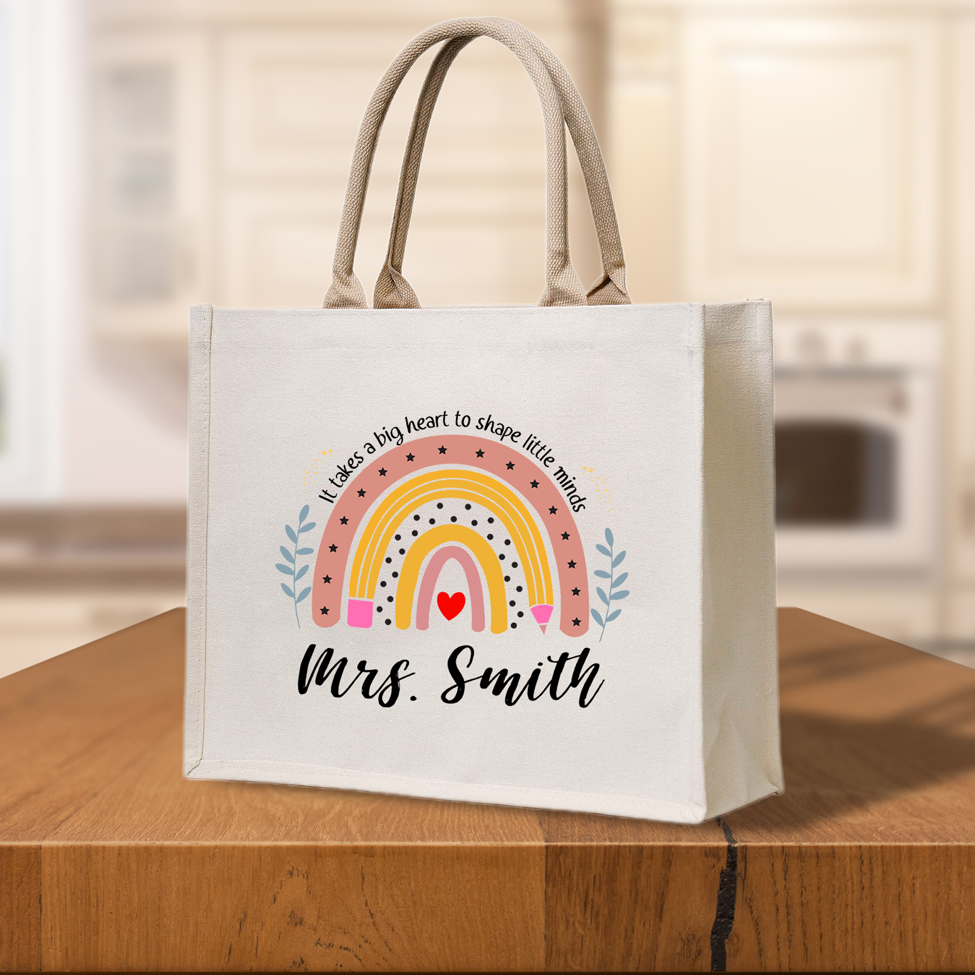 Rainbow Pencil Personalized Teacher Tote Bag Teacher Bag Gift