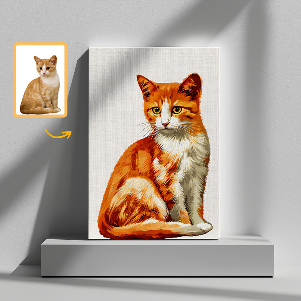 Custom Cat Portrait Canvas - Personalized Pet Wall Art from Photo - Memorial or Funny Gift for Cat Lovers