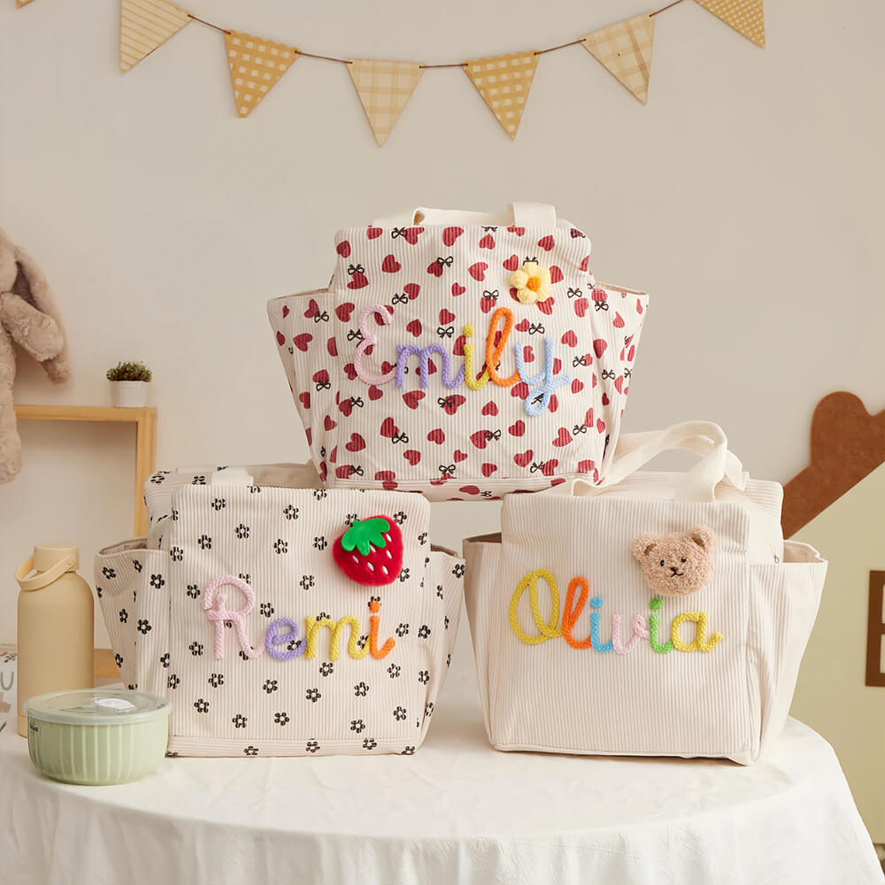 Corduroy Personalised Lunch Bag Embroidered Name