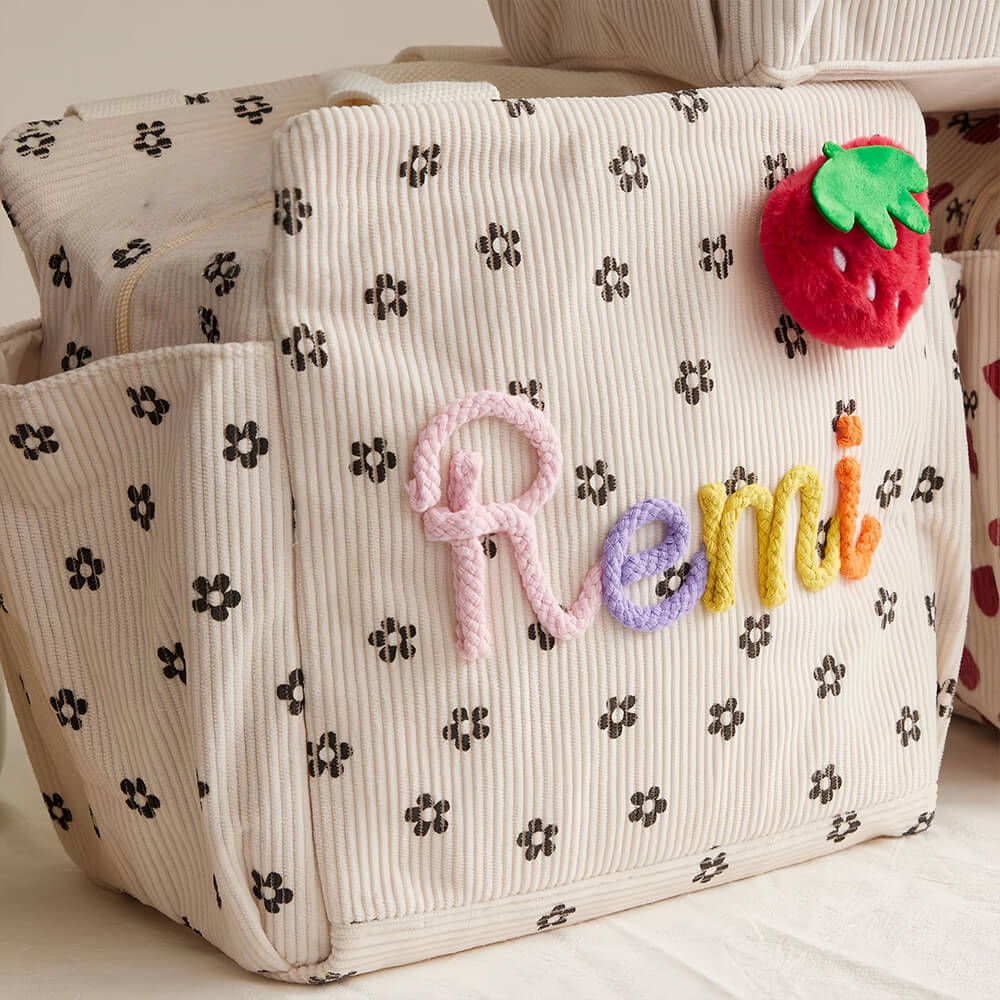 Corduroy Personalised Lunch Bag Embroidered Name