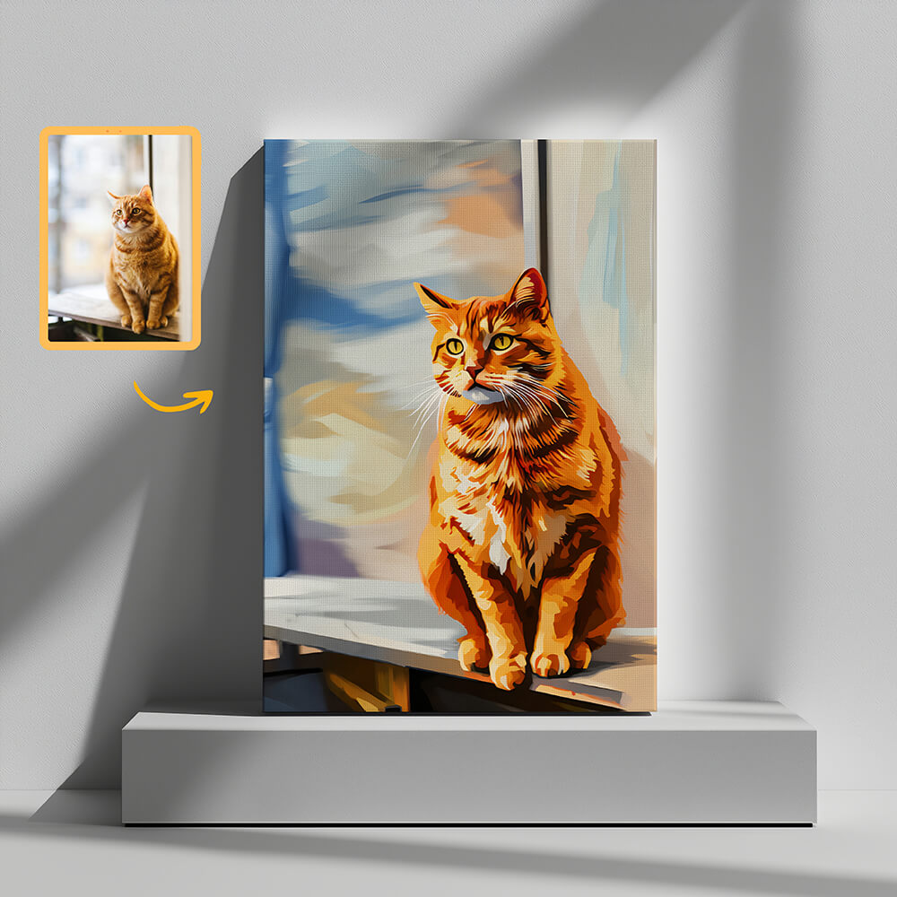 Custom Cat Portrait Canvas - Personalized Pet Wall Art from Photo - Memorial or Funny Gift for Cat Lovers