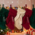 Personalized Satin Christmas Stocking with Embroidered Name and Big Bow