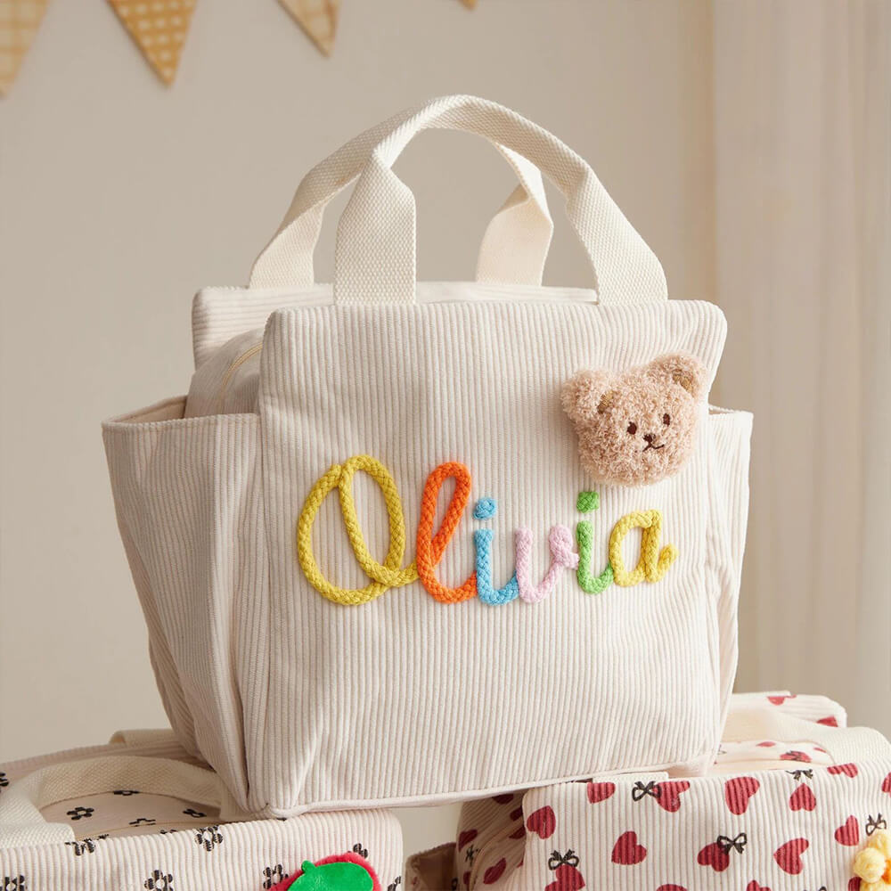 Corduroy Personalised Lunch Bag Embroidered Name