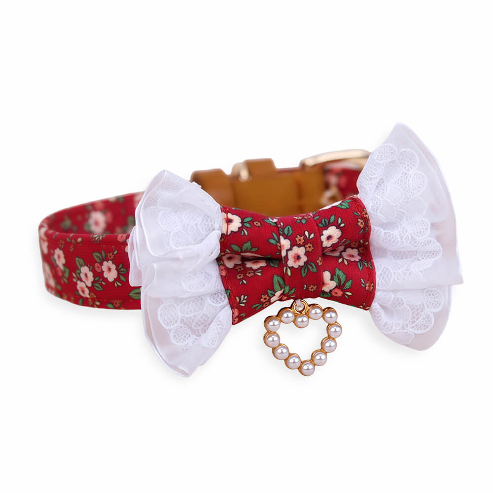 Lace Floral Bow Tie Collar with Nameplate