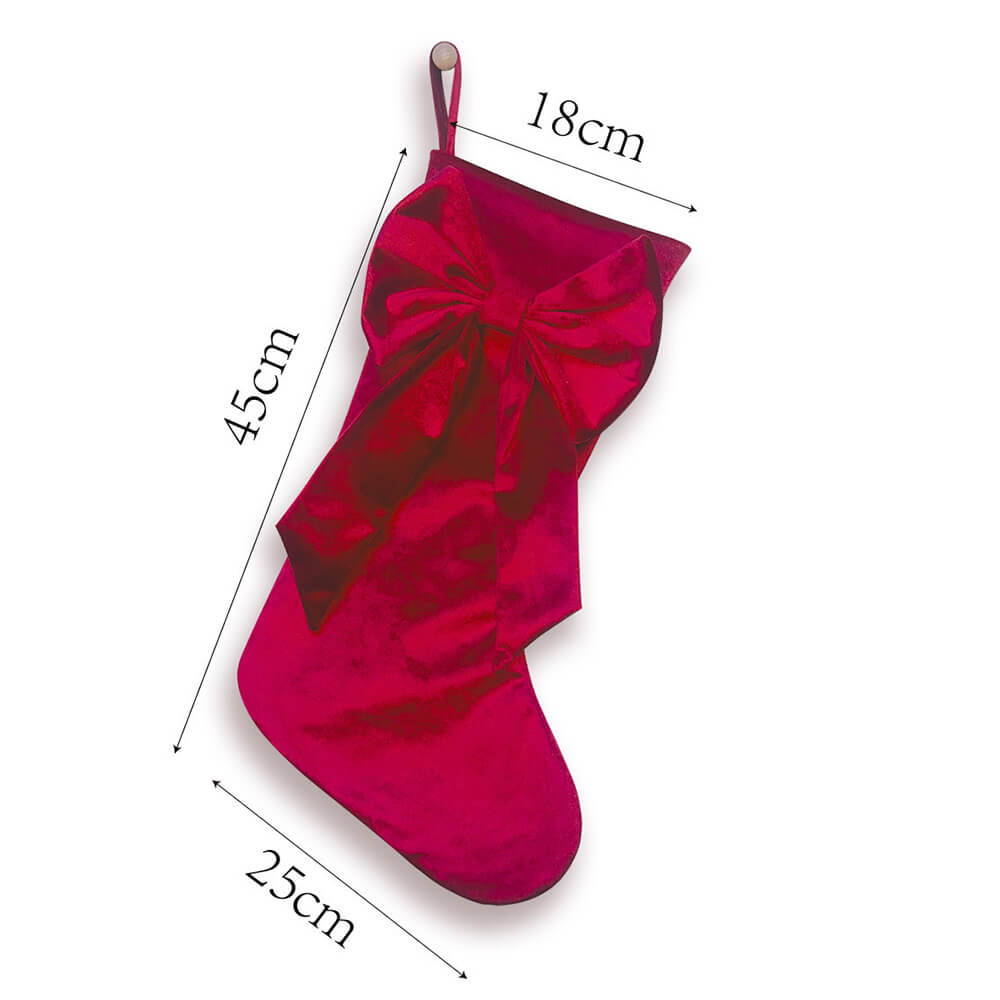 Personalized Satin Christmas Stocking with Embroidered Name and Big Bow