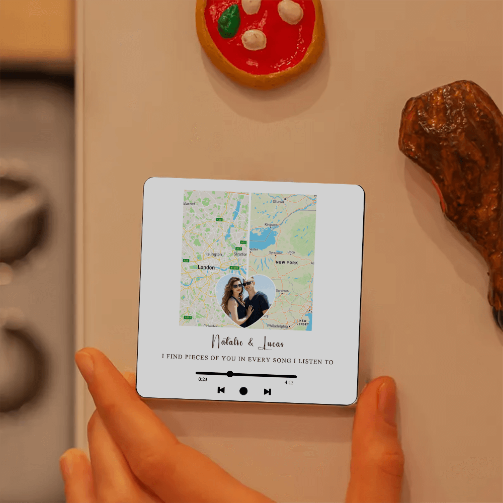 Long Distance Relationship Music Fridge Magnet Two Location Heart Magnet