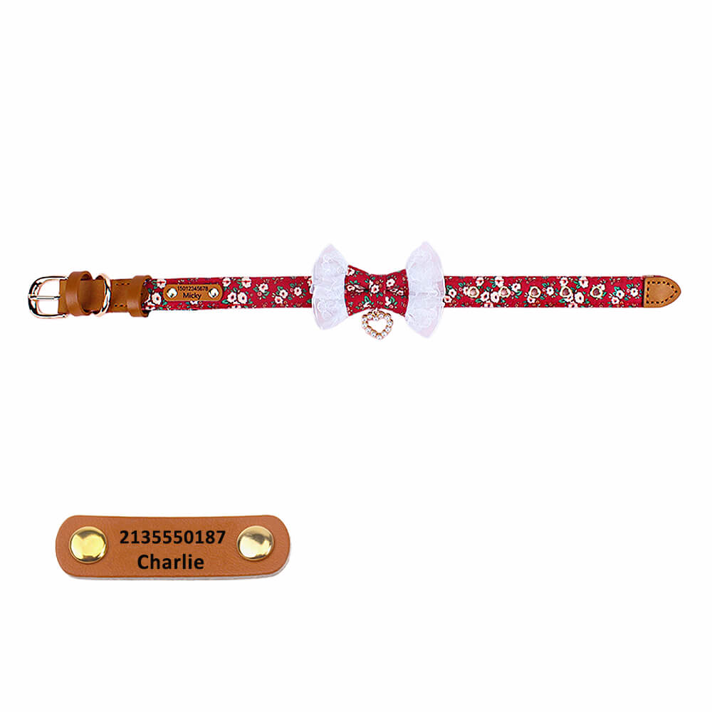 Lace Floral Bow Tie Collar with Nameplate