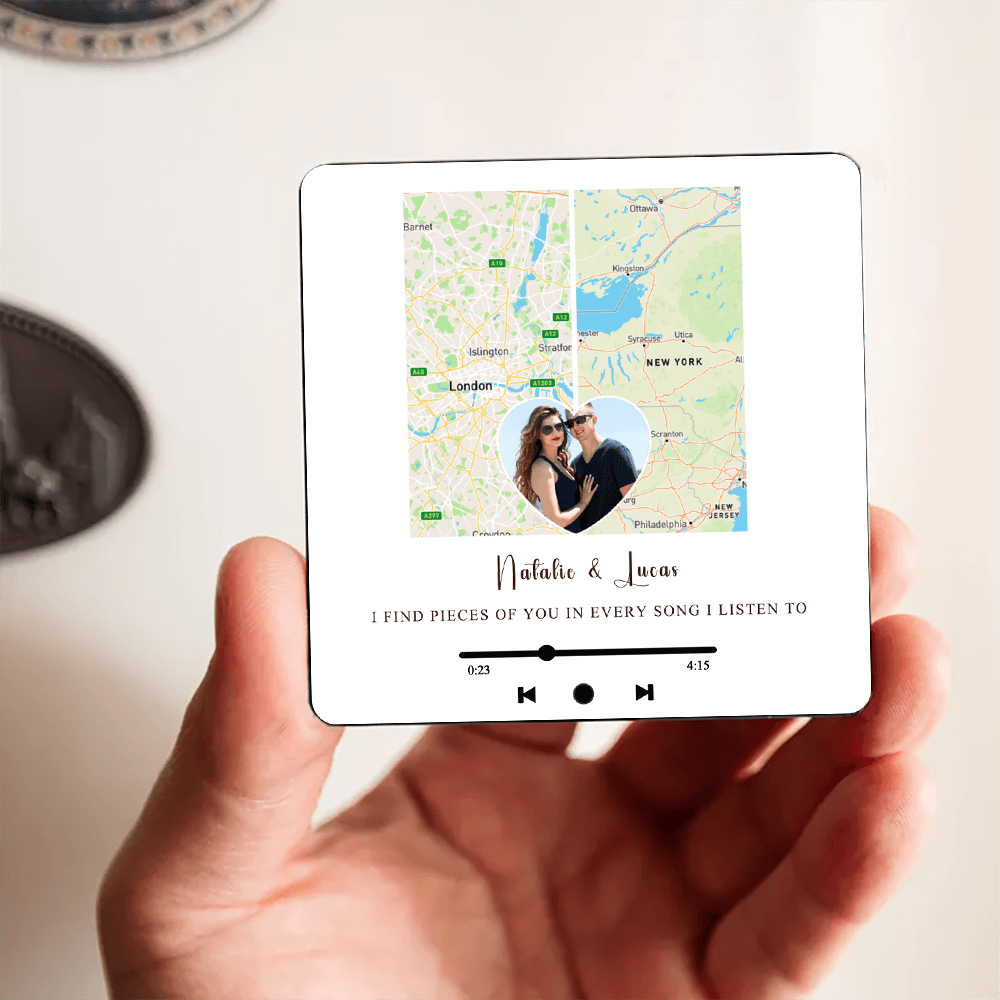 Long Distance Relationship Music Fridge Magnet Two Location Heart Magnet