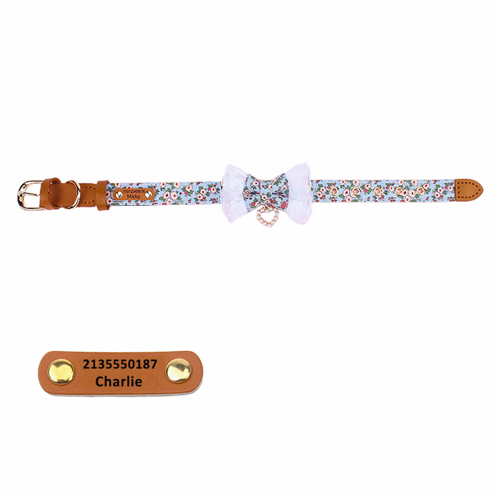 Lace Floral Bow Tie Collar with Nameplate