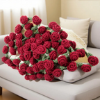 Custom Name Rose Bouquet Blanket Hand-Woven Crochet Flowers