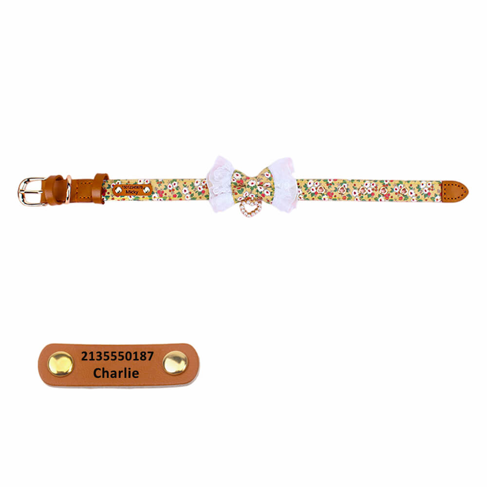 Lace Floral Bow Tie Collar with Nameplate