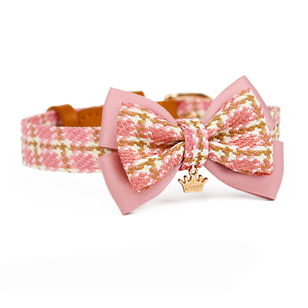 Elegant Plaid Bow Tie Collar with Nameplate