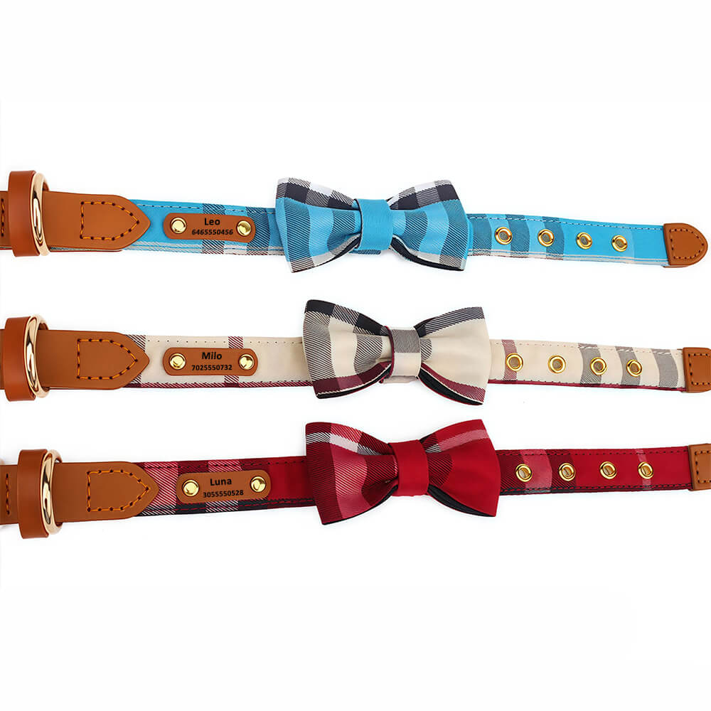 Plaid Bow Tie Collar with Nameplate
