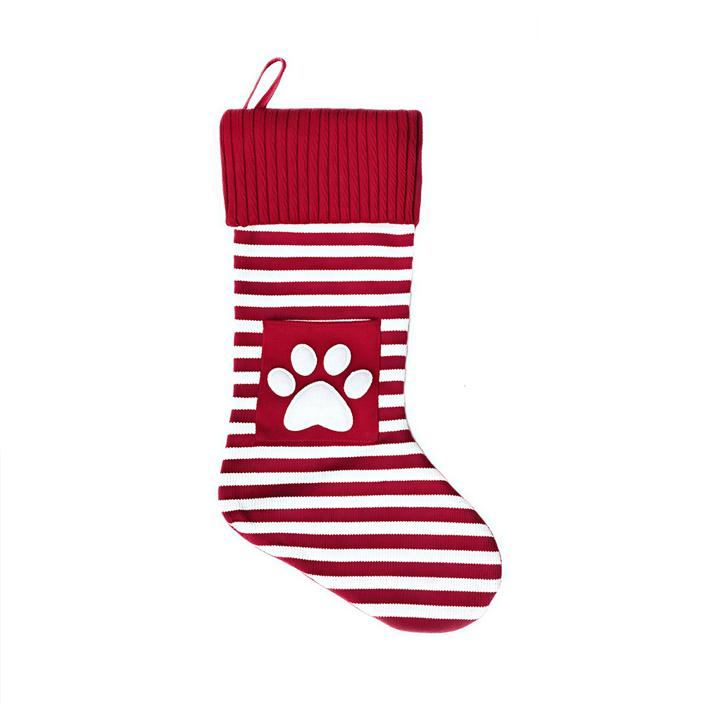 Personalized Christmas Stocking with Embroidered Name and Pet Paw Print