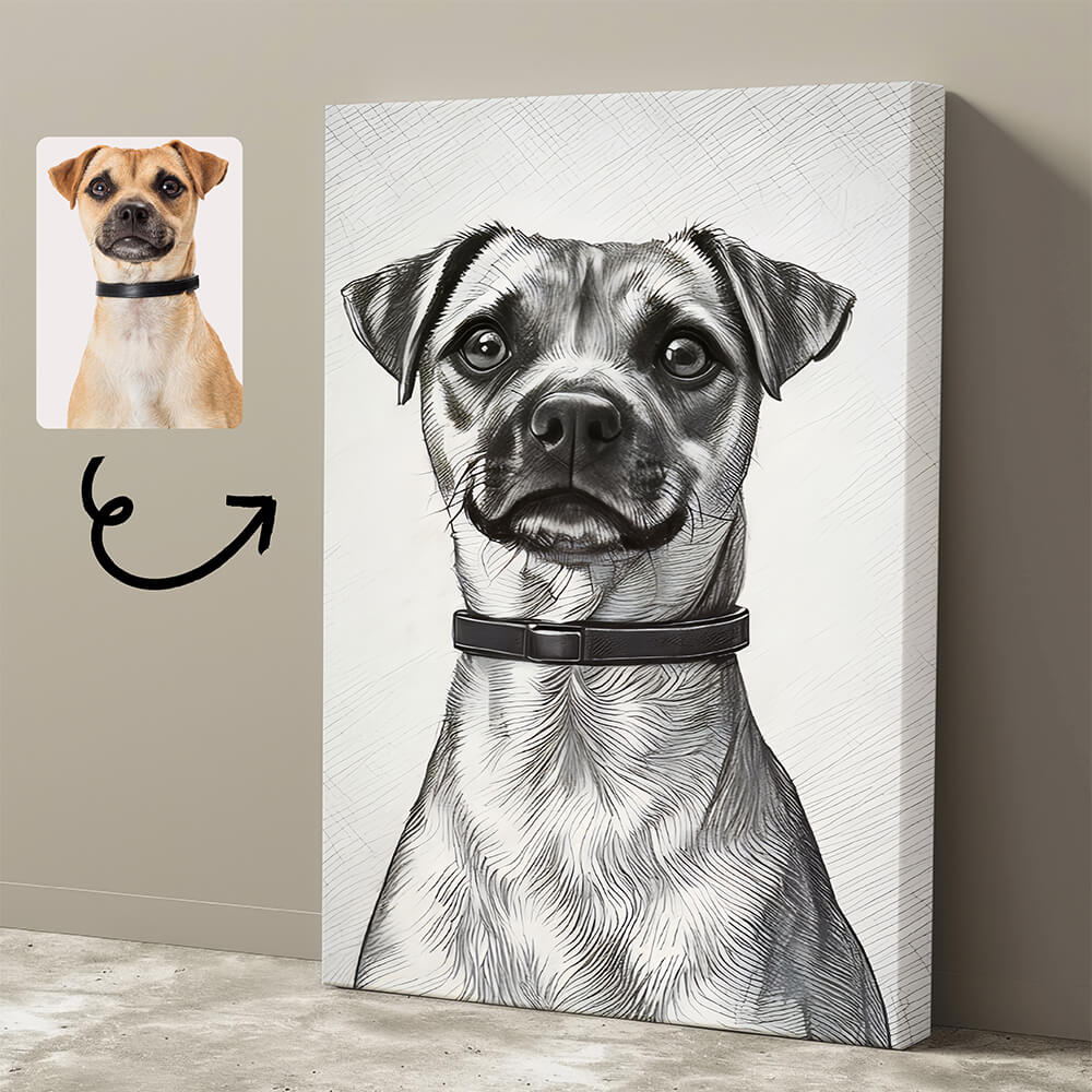 Custom Pet Sketch Canvas - Personalized Pet Wall Art from Photo - Memorial or Funny Gift for Dog Lovers