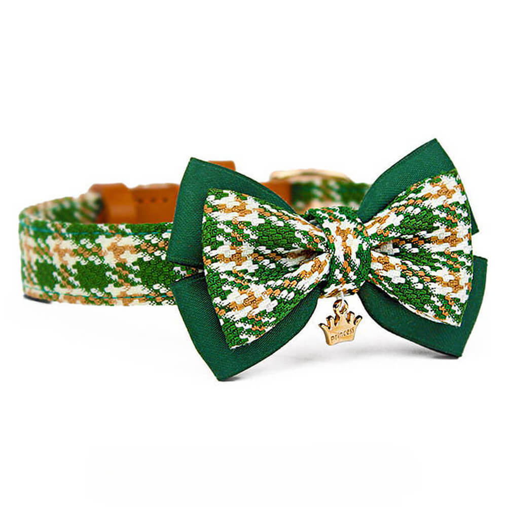 Elegant Plaid Bow Tie Collar with Nameplate