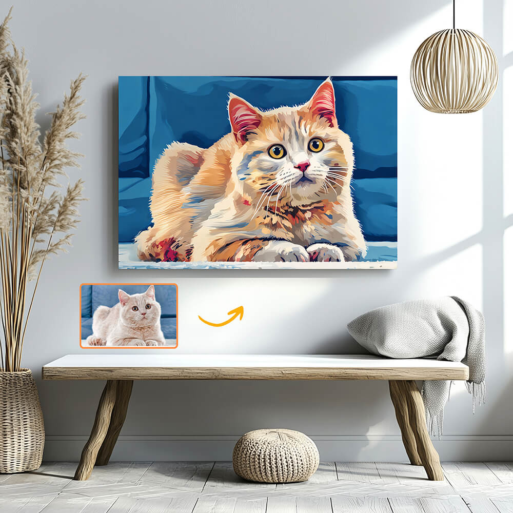 Custom Cat Portrait Canvas - Personalized Pet Wall Art from Photo - Memorial or Funny Gift for Cat Lovers