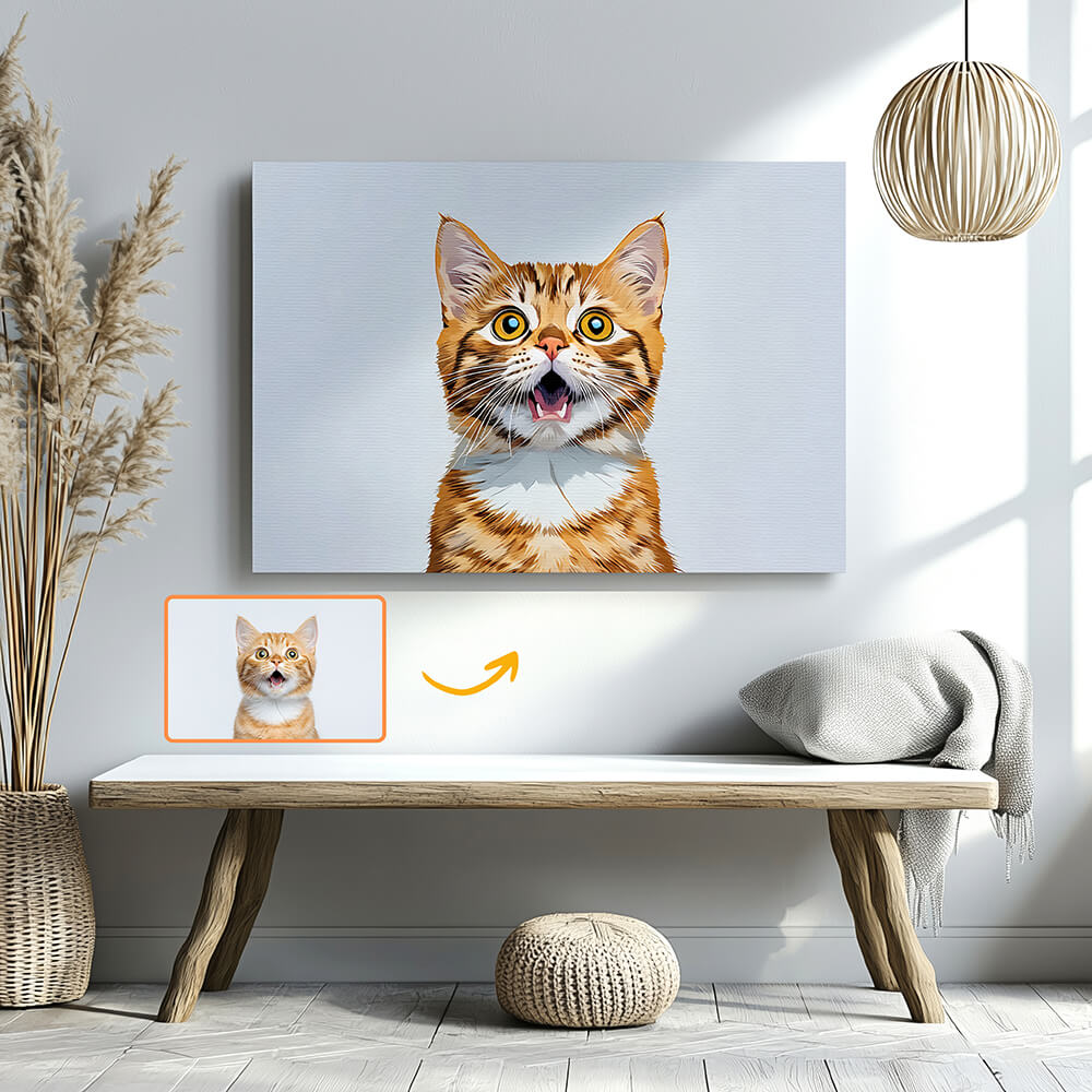 Custom Cat Portrait Canvas - Personalized Pet Wall Art from Photo - Memorial or Funny Gift for Cat Lovers