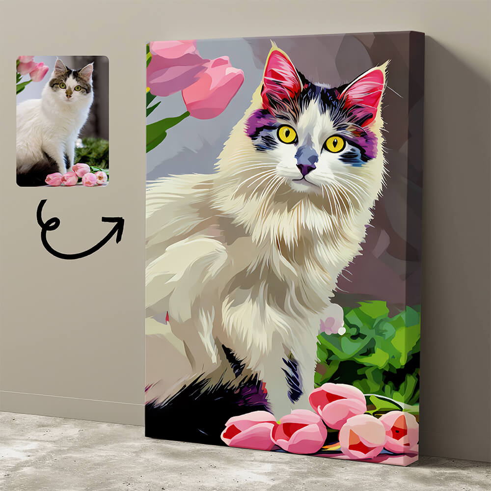 Custom Cat Portrait Canvas - Personalized Pet Wall Art from Photo - Memorial or Funny Gift for Cat Lovers