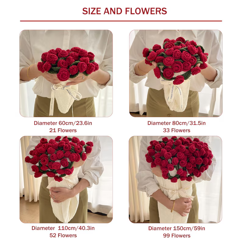 Custom Name Rose Bouquet Blanket Hand-Woven Crochet Flowers