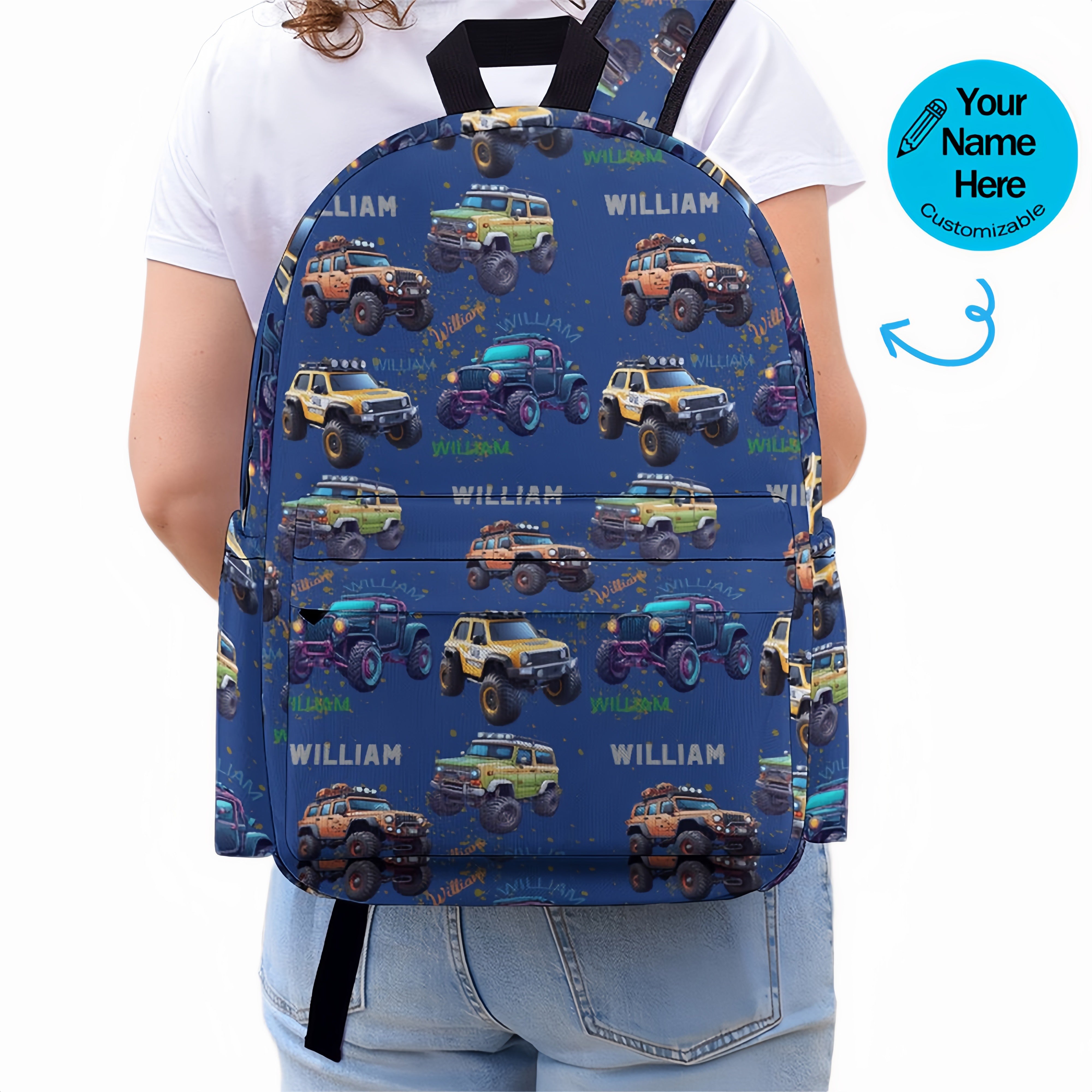 Custom Car Backpack – Personalized Name Bookbag – Back to School Gift for Kids
