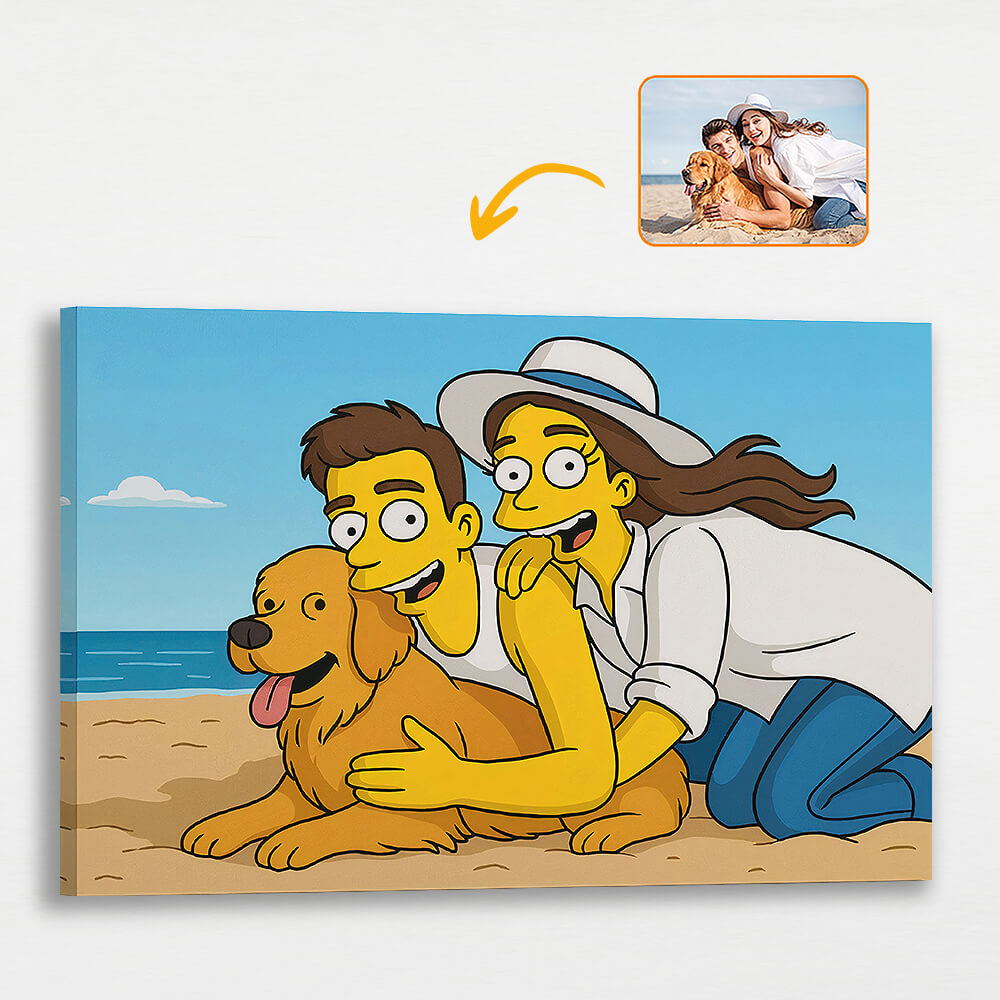 Cartoonize Your Family Photo – Turn Your Photo into Custom Yellow Style Canvas - Perfect Gift for Siblings, Loved Ones