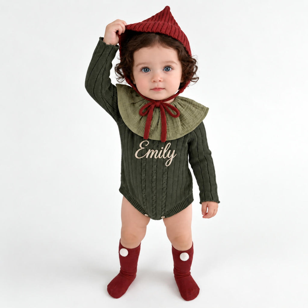 Personalised Baby Knit Romper with Embroidered Name