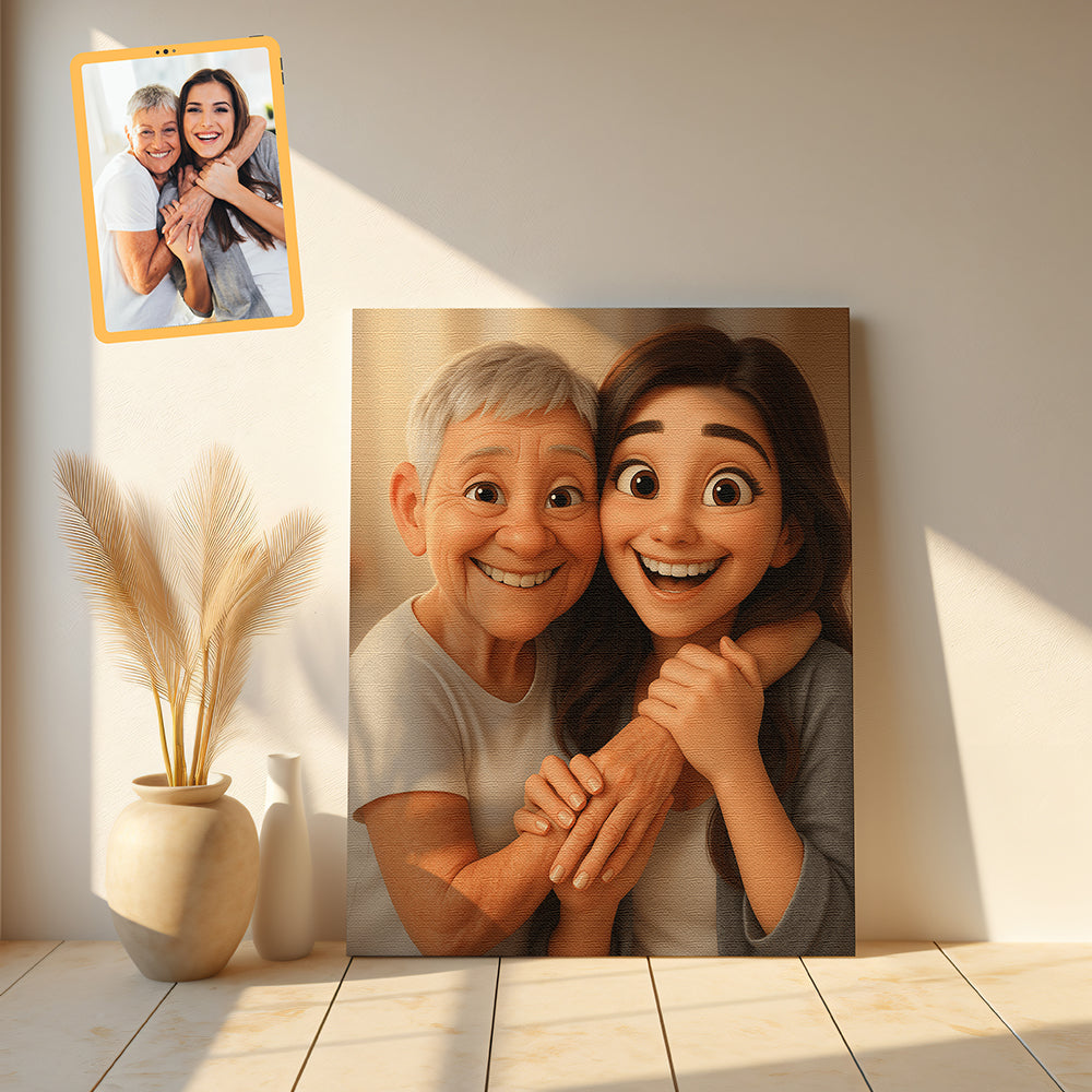 Pixar-Inspired Family Canvas - Turn Your Photo into Pixar-Style Art - Perfect Gift for Siblings, Loved Ones