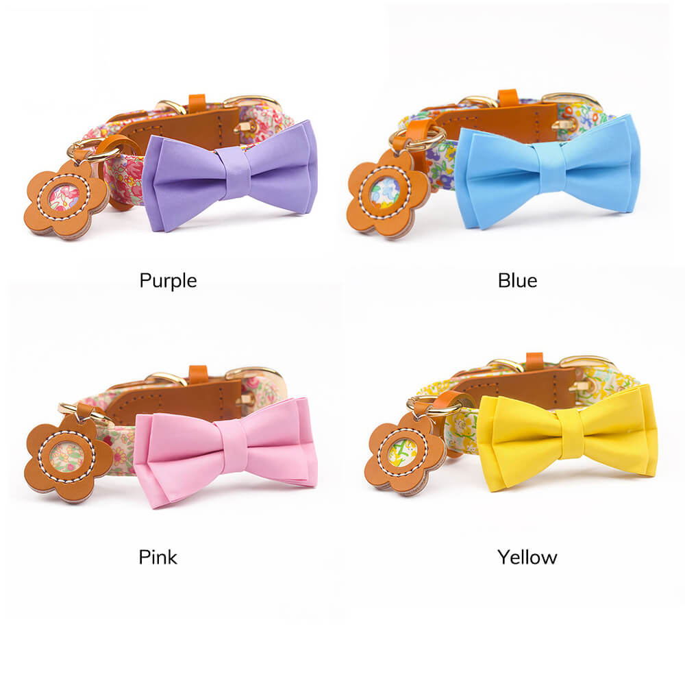 Floral Bow Tie Collar with Nameplate