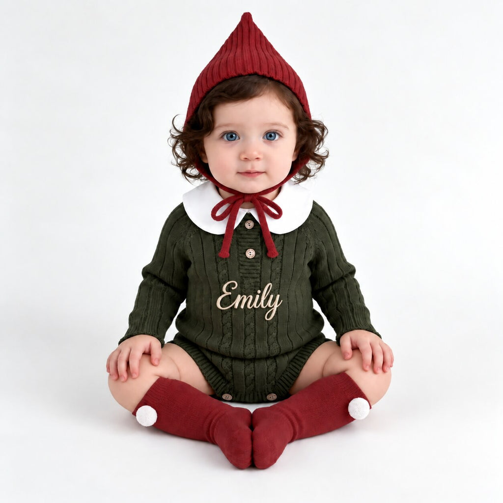 Personalised Baby Knit Romper with Embroidered Name