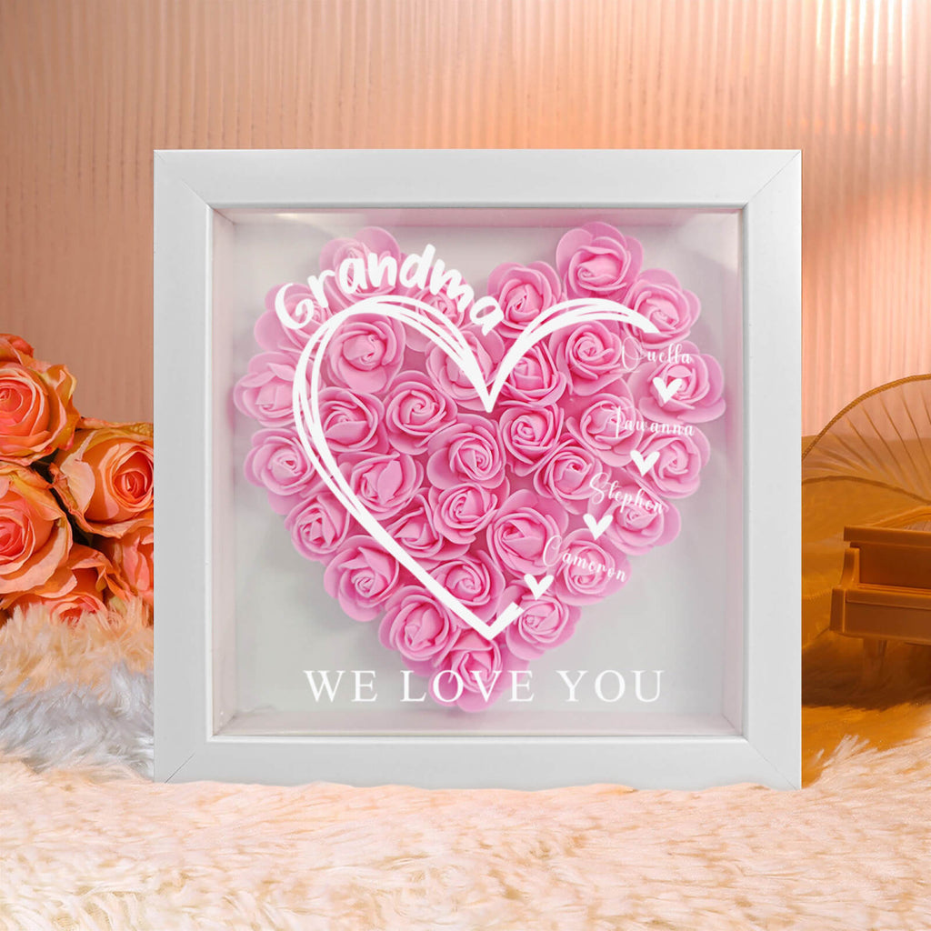 Personalized Mom Flower Shadow Box with Kids Name