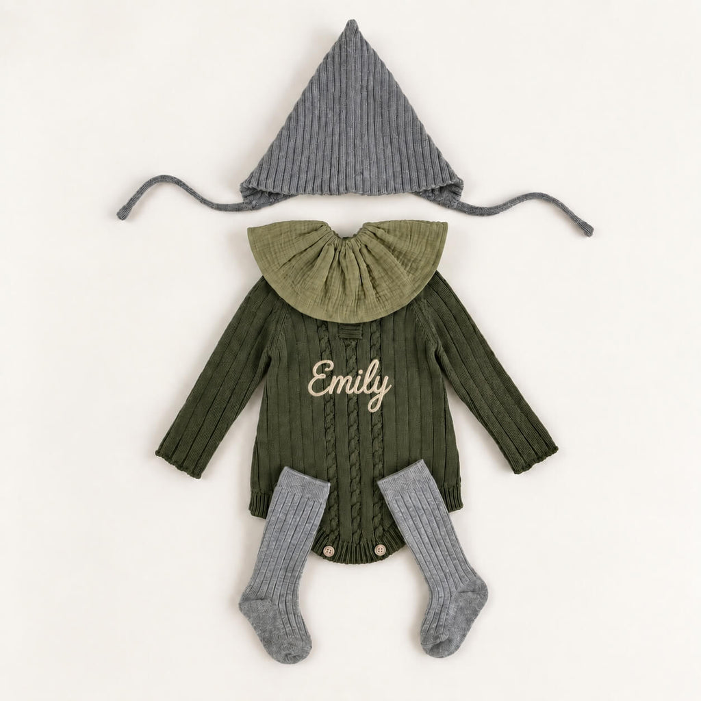 Personalised Baby Knit Romper with Embroidered Name