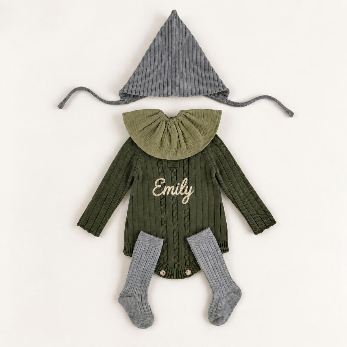 Personalised Baby Knit Romper with Embroidered Name
