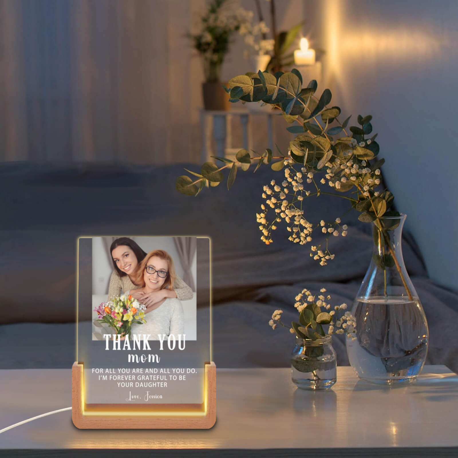 Everything We Are Is Because Of You - Customized Personalized 3D LED Light - Mother's Day Gift, Gift for Mom