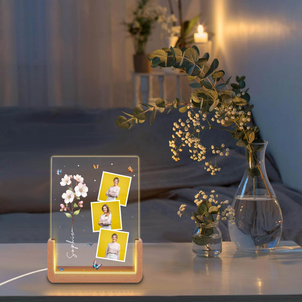 Birth Month Flower - Customized Personalized 3D LED Light - Gift for Friend, Gift for Girlfriend, Gift for Self