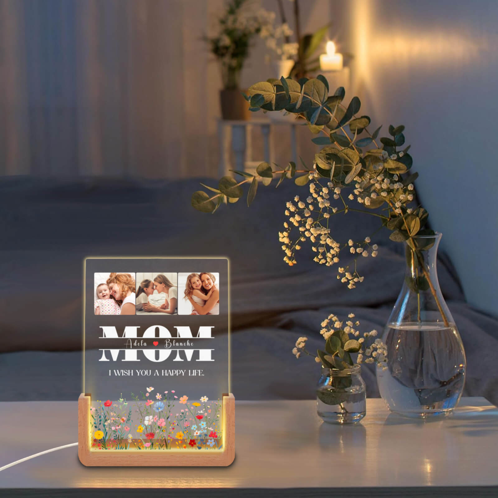 Mom I Wish You A Happy Life - Customized Personalized 3D LED Light - Mother's Day Gift, Gift for Mom