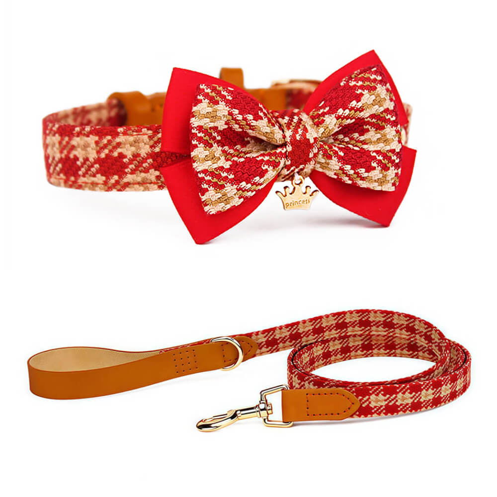 Elegant Plaid Bow Tie Collar with Nameplate