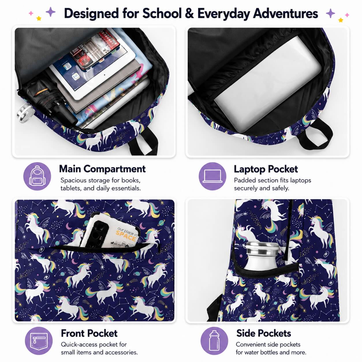 Unicorn Blue Starry Night Backpack