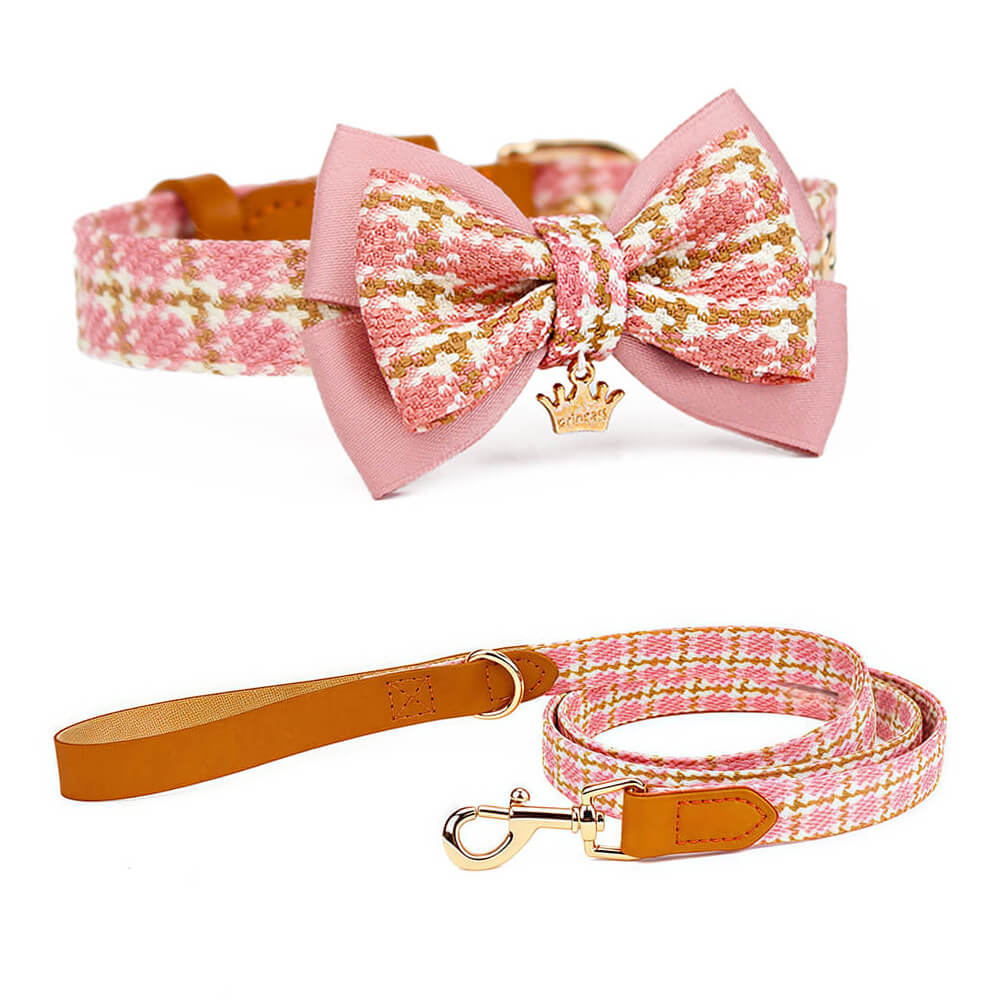 Elegant Plaid Bow Tie Collar with Nameplate