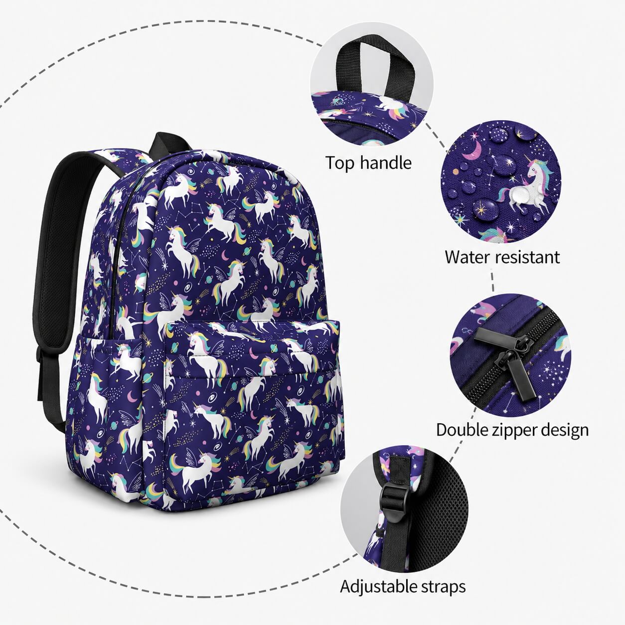 Unicorn Blue Starry Night Backpack
