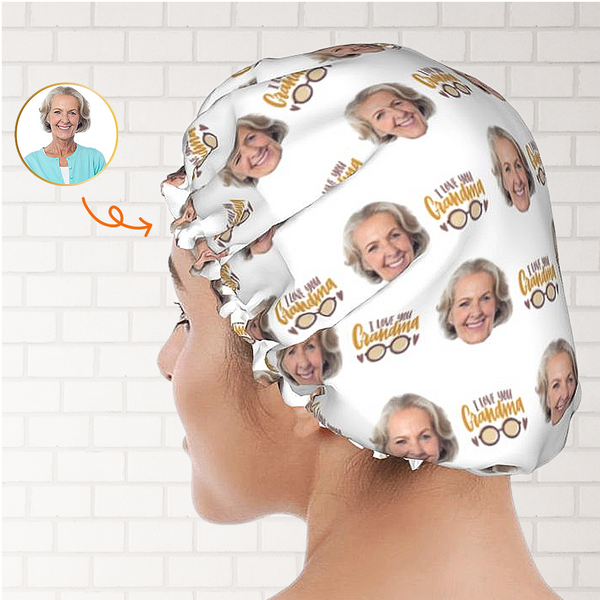 Grandma Custom Face Shower Cap Custom Hair Washing Cap