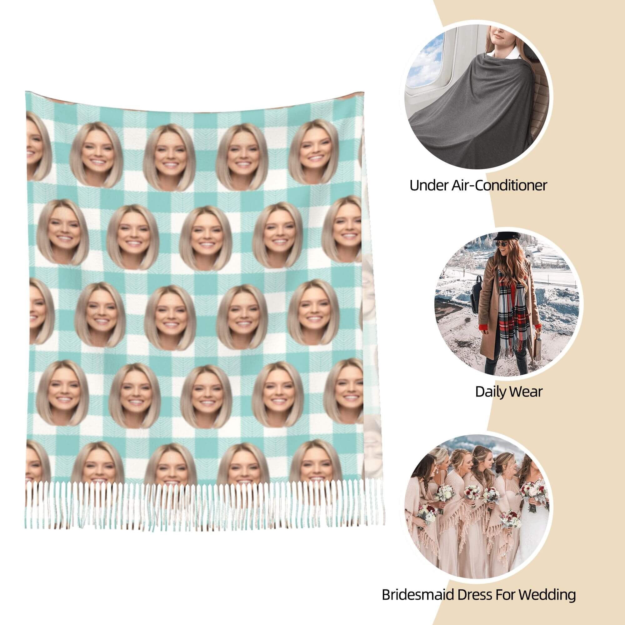 Custom Scarf Green Check Square Personalized Photo Scarf Soft Winter Scarfs