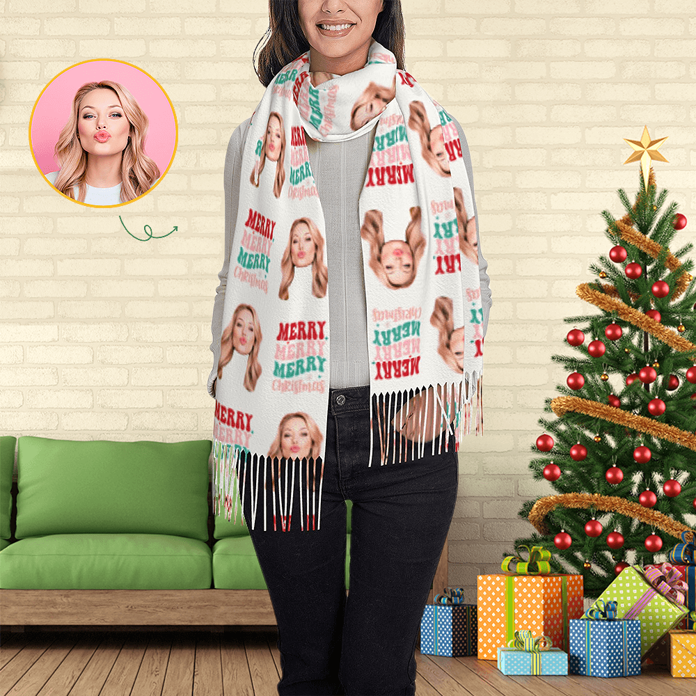 Custom Scarf Merry Christmas Personalized Photo Scarf Soft Winter Scarfs