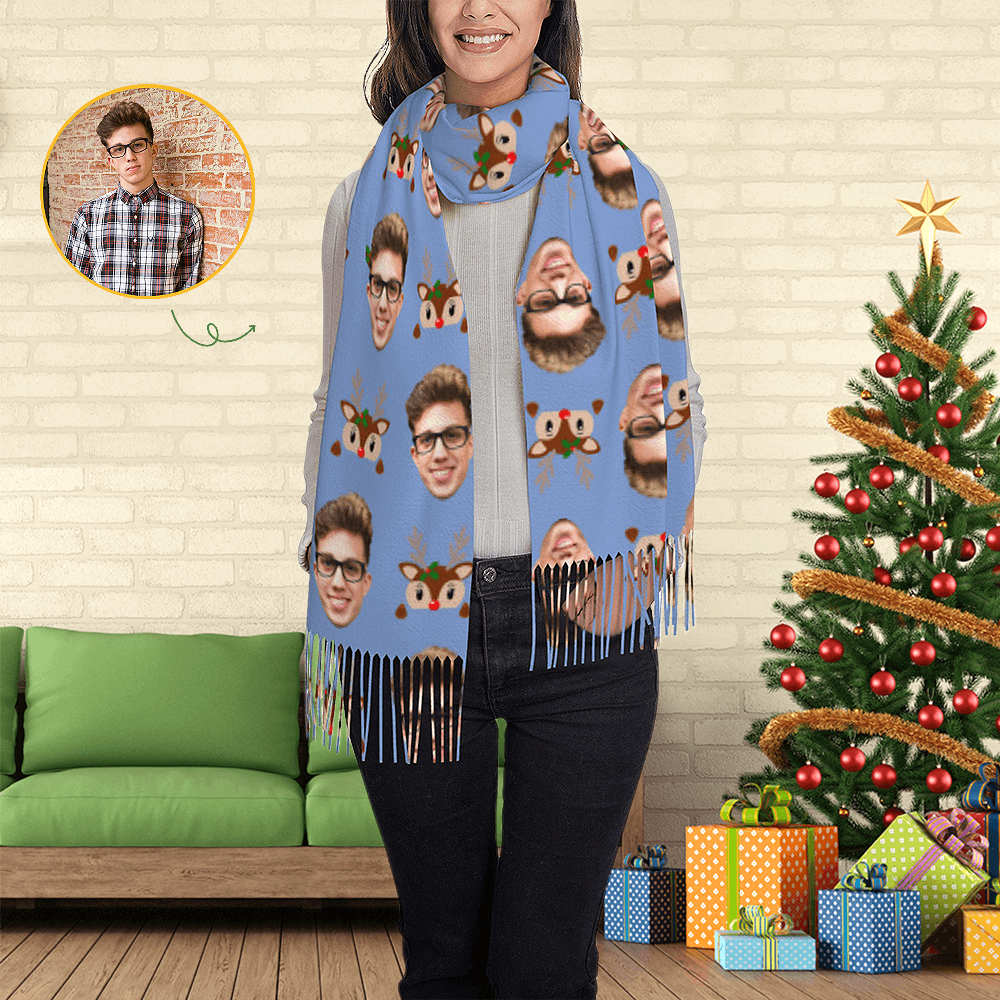 Custom Scarf Reindeer Personalized Photo Scarf Soft Winter Scarfs