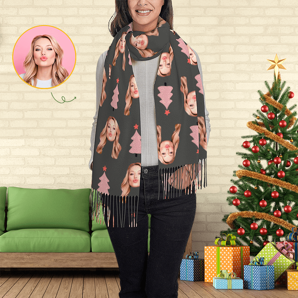 Custom Scarf Christmas tree Personalized Photo Scarf Soft Winter Scarfs