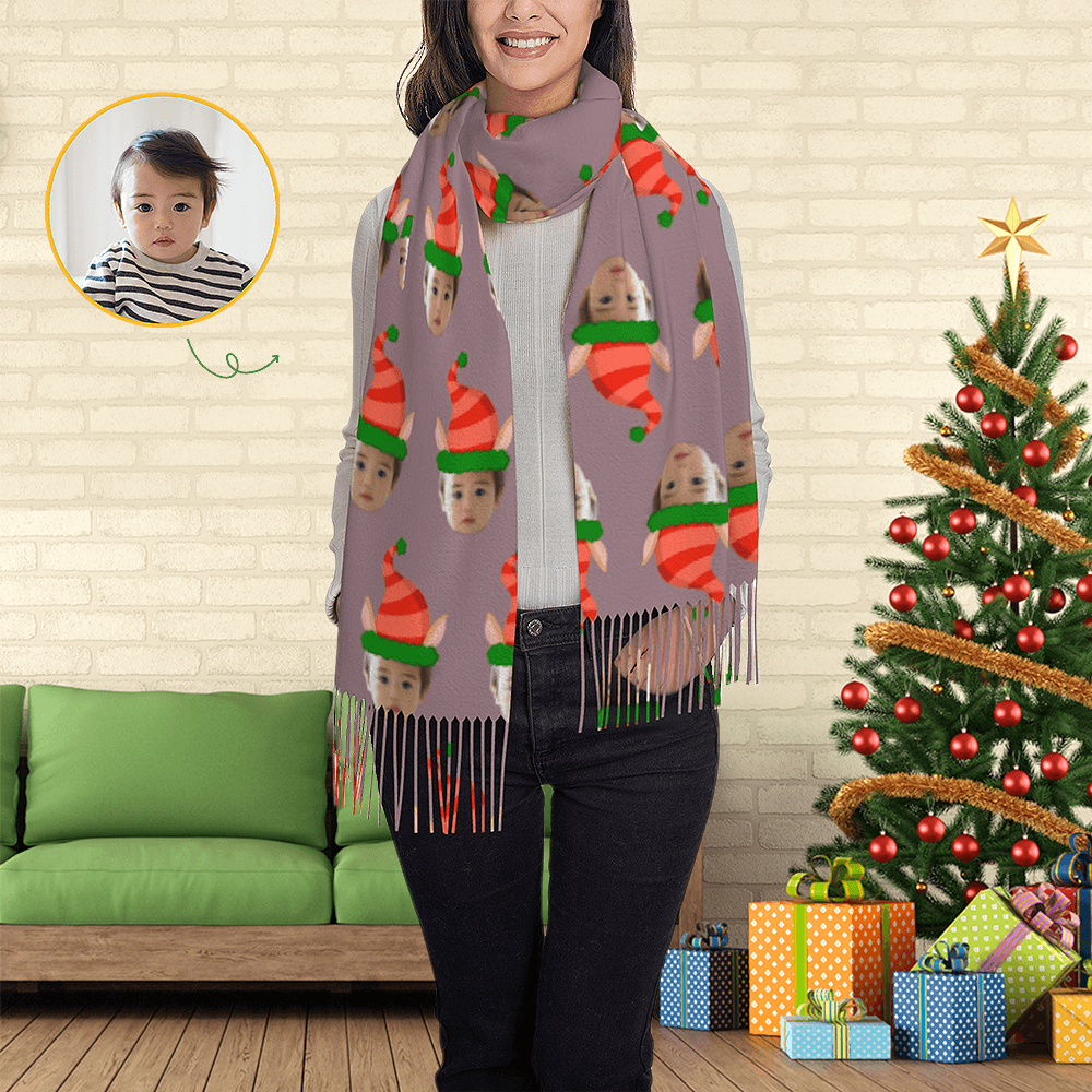 Custom Scarf Elf Hat Personalized Photo Scarf Soft Winter Scarfs