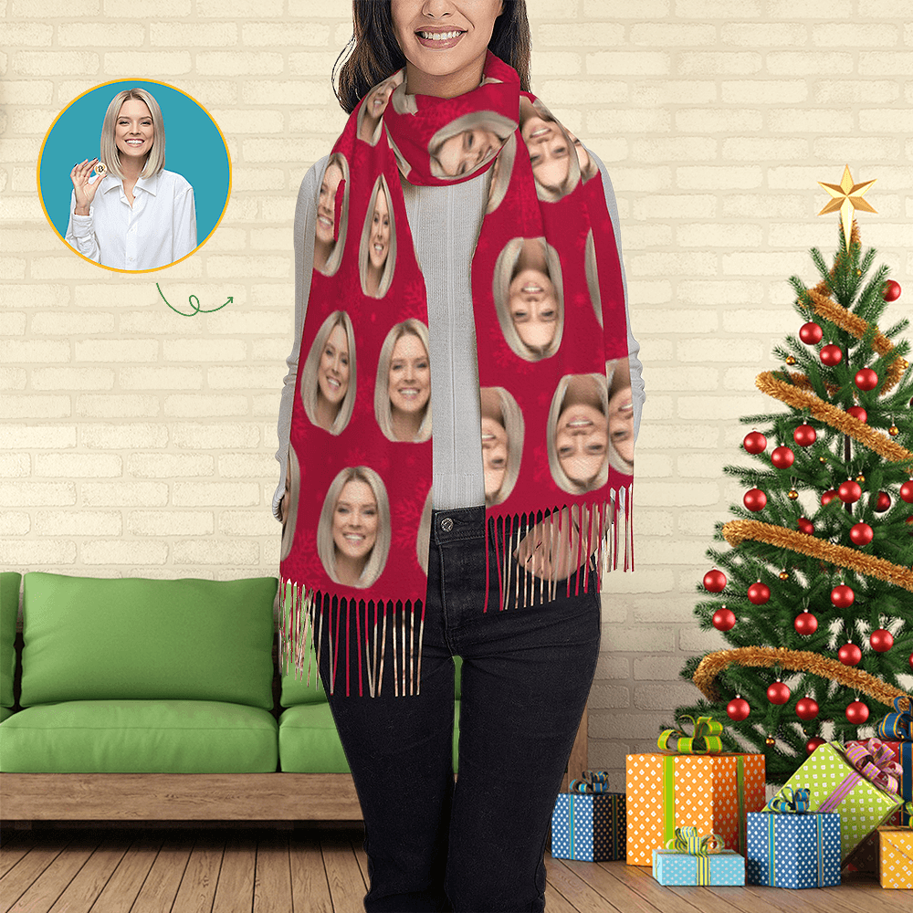 Custom Scarf Red Snowflakes Background Personalized Photo Scarf Soft Winter Scarfs